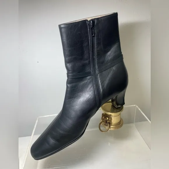 Ferragamo gancio ankie boots black leather women sz 38 made in italy