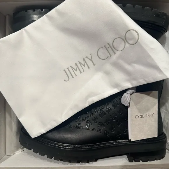 FINAL PRICE $275! Jimmy Choo Cora Embossed Leather Combat Boots Women size 41/11