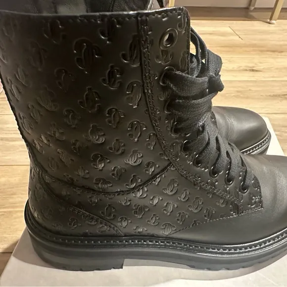 FINAL PRICE $275! Jimmy Choo Cora Embossed Leather Combat Boots Women size 41/11