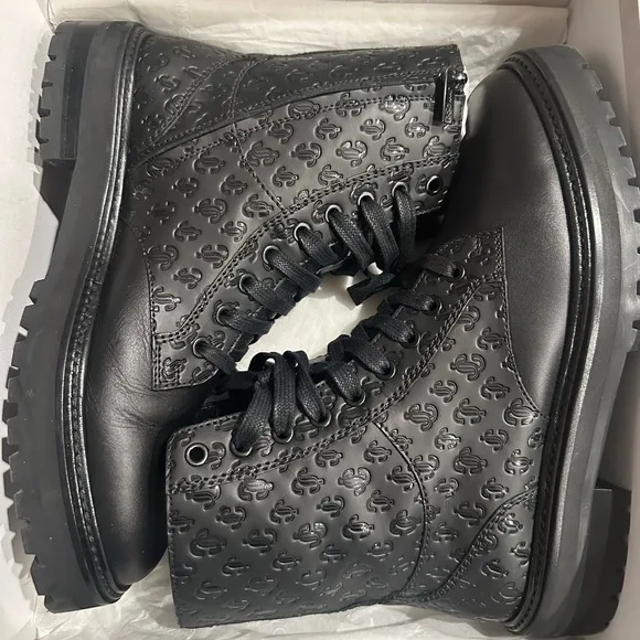FINAL PRICE $275! Jimmy Choo Cora Embossed Leather Combat Boots Women size 41/11