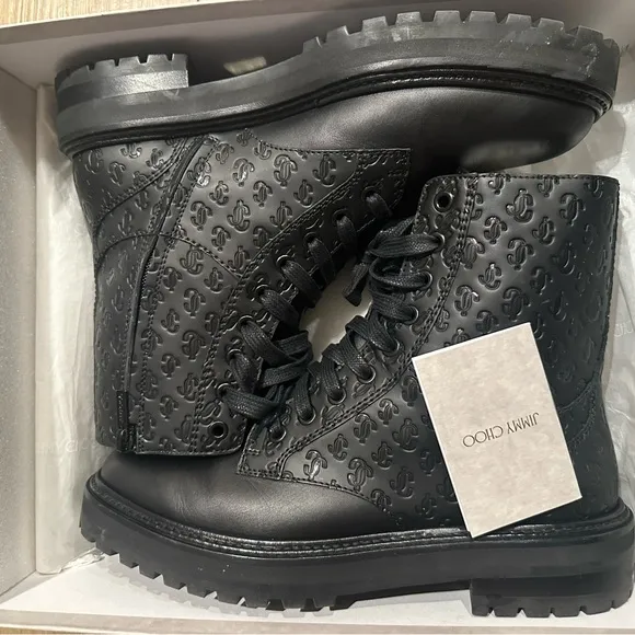 FINAL PRICE $275! Jimmy Choo Cora Embossed Leather Combat Boots Women size 41/11
