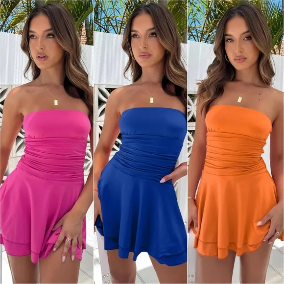 Flirty Layers Ruched Tube Dress - Green