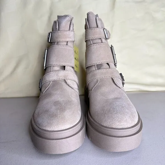 Fly London Jeda817fly Suede Leather Buckled Lug Boots Cream Women 35/4.5 NWB