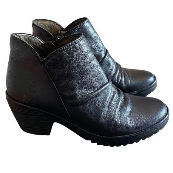 Fly London Wezo Black Leather Ankle Boots Women 6.5/7 37 Fairy Grunge Steampunk