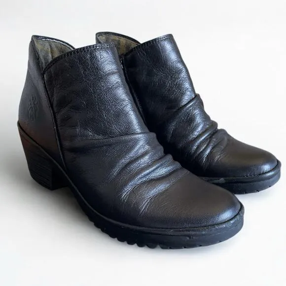 Fly London Wezo Black Leather Ankle Boots Women 6.5/7 37 Fairy Grunge Steampunk