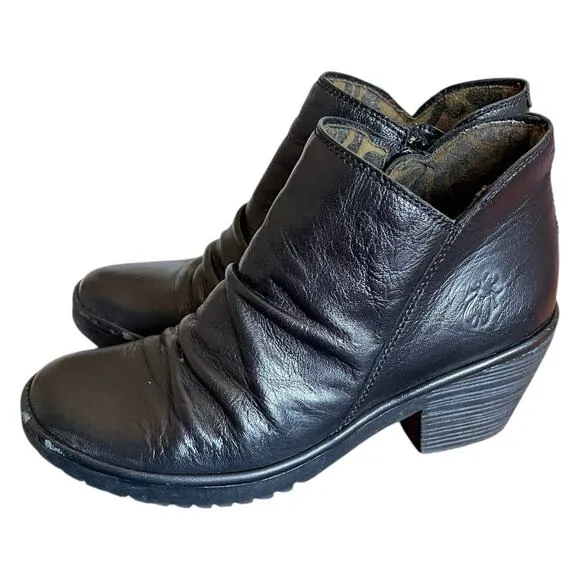 Fly London Wezo Black Leather Ankle Boots Women 6.5/7 37 Fairy Grunge Steampunk