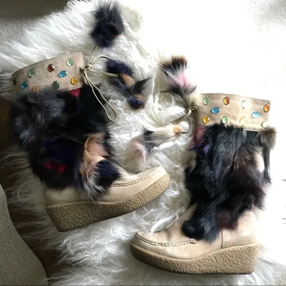 Foot Candy Colorful Fur Embellished Boots