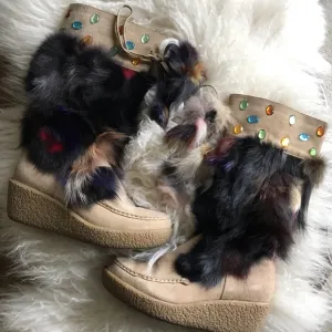 Foot Candy Colorful Fur Embellished Boots