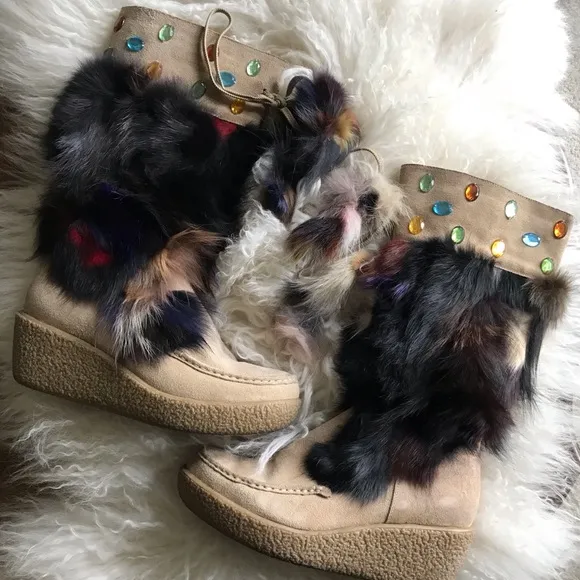 Foot Candy Colorful Fur Embellished Boots