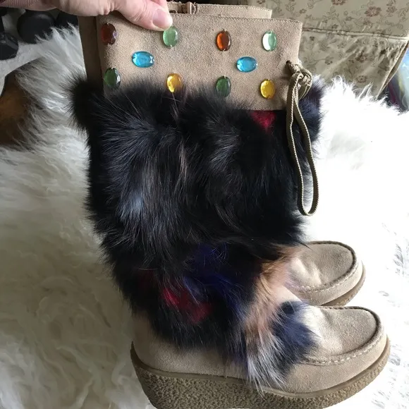 Foot Candy Colorful Fur Embellished Boots