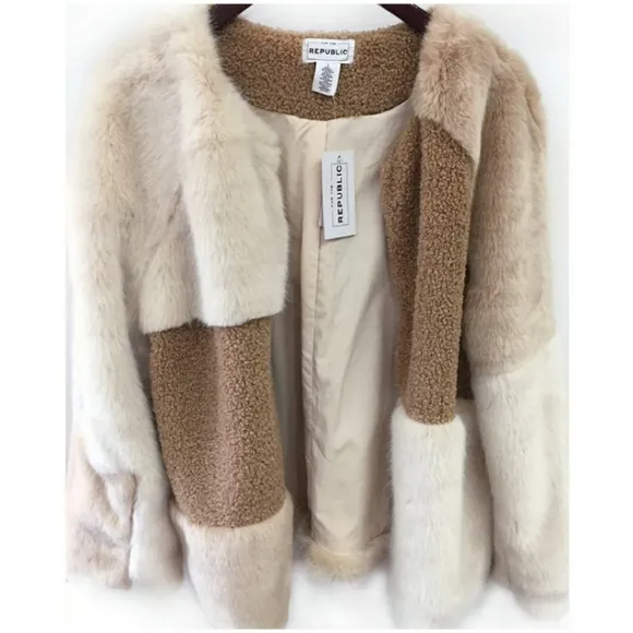 FOR THE REPUBLIC Chic Faux Mixed Fur Jacket Coat