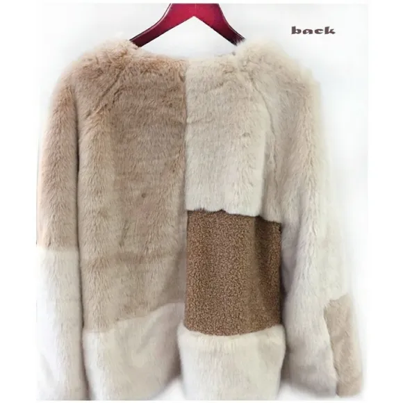 FOR THE REPUBLIC Chic Faux Mixed Fur Jacket Coat