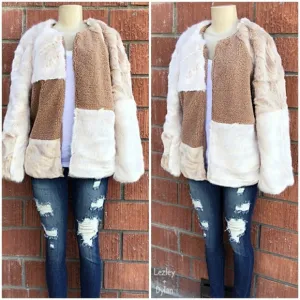 FOR THE REPUBLIC Chic Faux Mixed Fur Jacket Coat