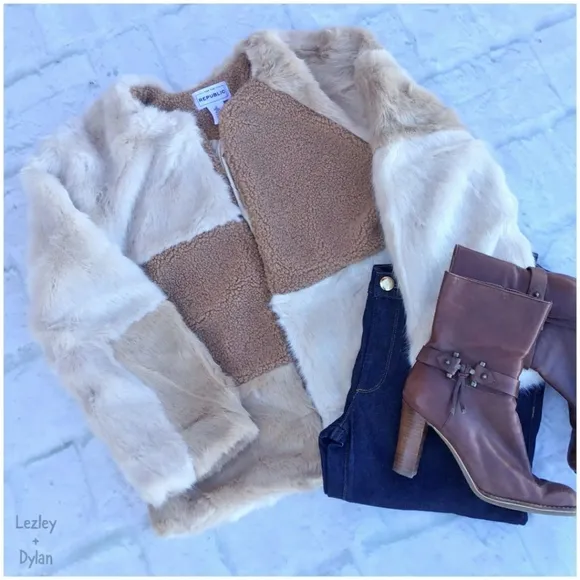FOR THE REPUBLIC Chic Faux Mixed Fur Jacket Coat