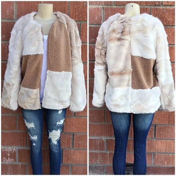 FOR THE REPUBLIC Chic Faux Mixed Fur Jacket Coat