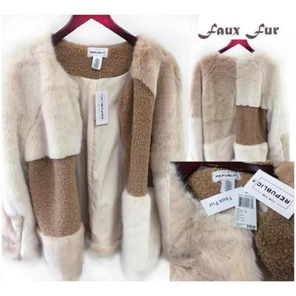 FOR THE REPUBLIC Chic Faux Mixed Fur Jacket Coat