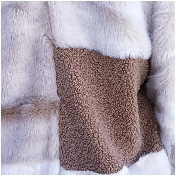 FOR THE REPUBLIC Chic Faux Mixed Fur Jacket Coat