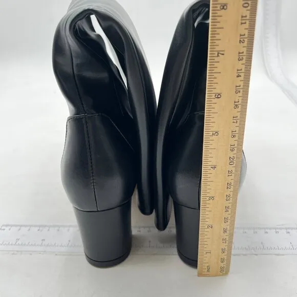 FOWT Black Pointed Toe Knee High Boots Chunky Heel Riding Boots Side Zipper Shoe