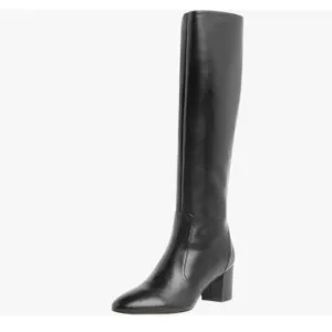 FOWT Black Pointed Toe Knee High Boots Chunky Heel Riding Boots Side Zipper Shoe