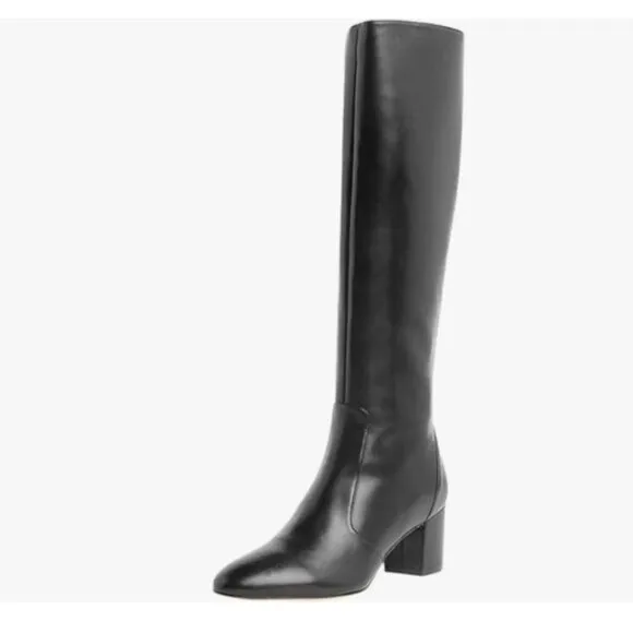 FOWT Black Pointed Toe Knee High Boots Chunky Heel Riding Boots Side Zipper Shoe