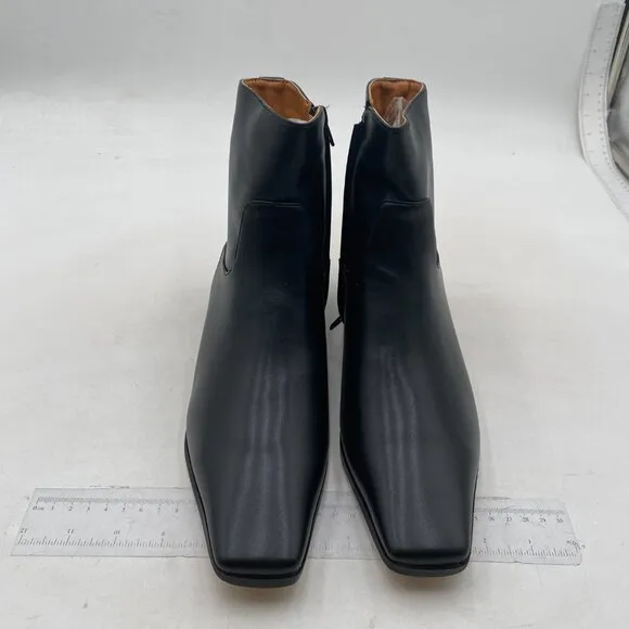 FOWT Women Square Toe Side Zipper Ankle Boot Block Low Heel Short Boots Black