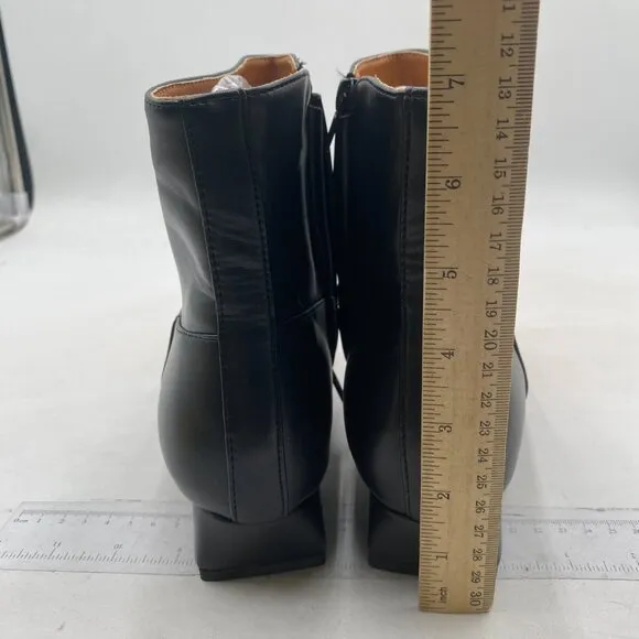 FOWT Women Square Toe Side Zipper Ankle Boot Block Low Heel Short Boots Black