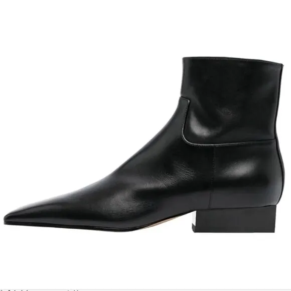 FOWT Women Square Toe Side Zipper Ankle Boot Block Low Heel Short Boots Black