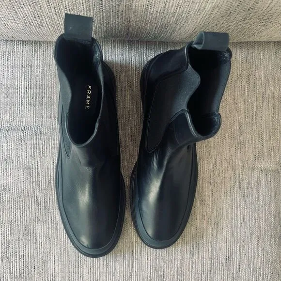 Frame Denim Women’s Le Holland Leather &amp; Rubber Chelsea Boot in Black Size 37