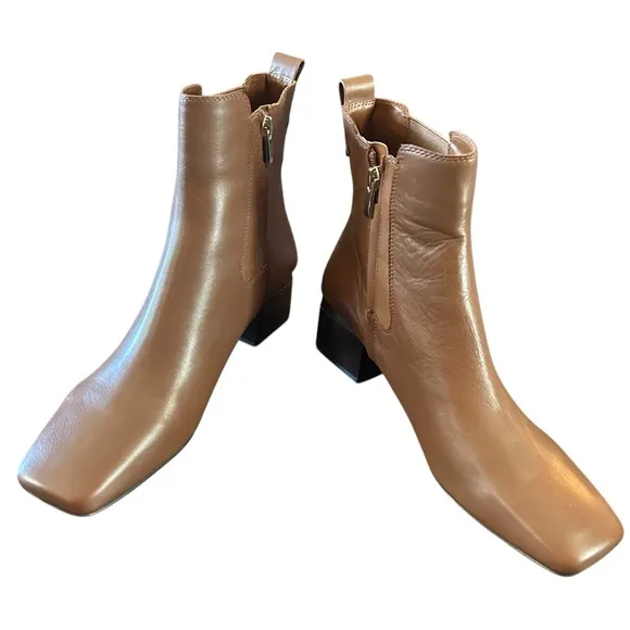 Franco Sarto Waxton Leather Block Heel Square Toe Booties NEW Size 10