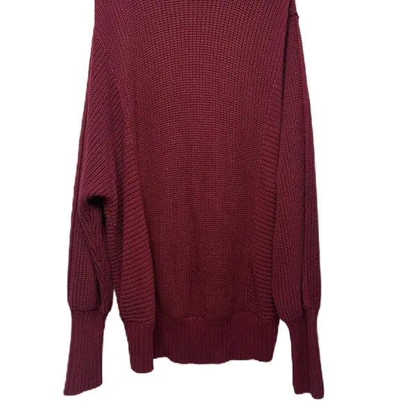 Free People Burgundy Oversize Knit Turtleneck Cowl Neck Sweater Dress Size Large