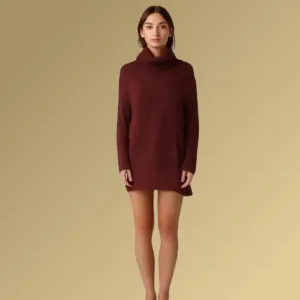 Free People Burgundy Oversize Knit Turtleneck Cowl Neck Sweater Dress Size Large