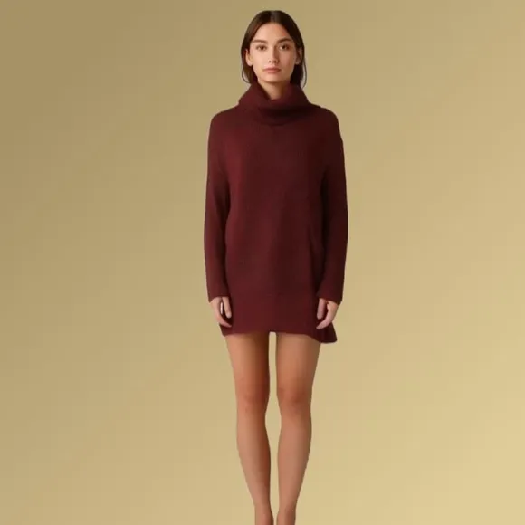 Free People Burgundy Oversize Knit Turtleneck Cowl Neck Sweater Dress Size Large