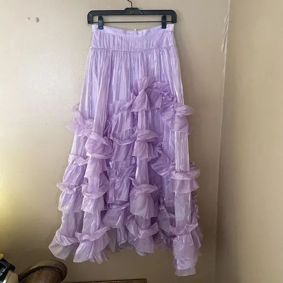FREE PEOPLE Chevelle Violet Ruffle Maxi Skirt Purple Shimmer NWT SZ XS $198