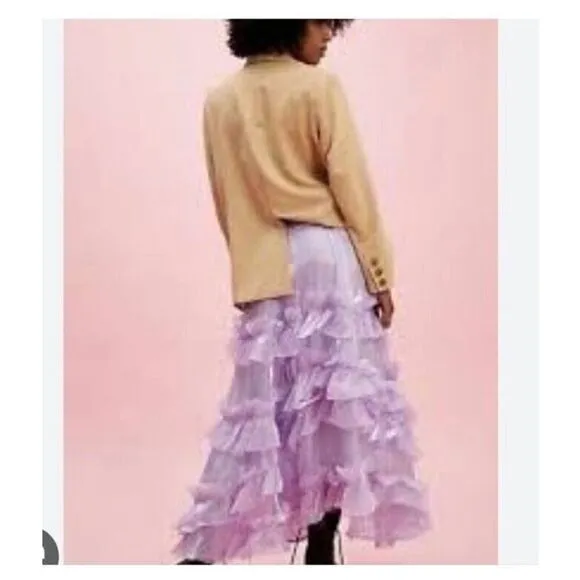 FREE PEOPLE Chevelle Violet Ruffle Maxi Skirt Purple Shimmer NWT SZ XS $198