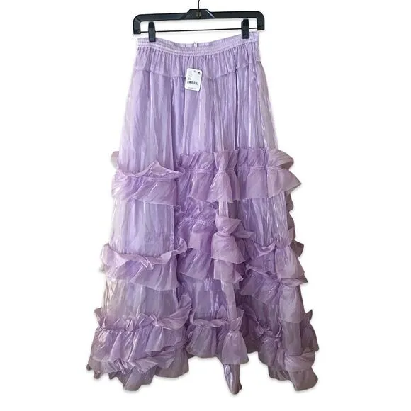 FREE PEOPLE Chevelle Violet Ruffle Maxi Skirt Purple Shimmer NWT SZ XS $198