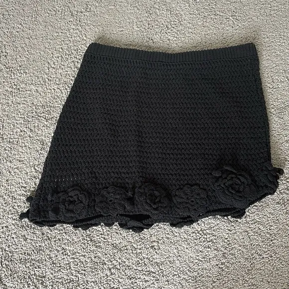 Free People Flora Crochet Mini Skirt, Black, M, NWOT