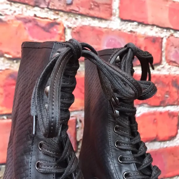 Free People Leather Santa Fe Lace-Up Boot in Black Embossed