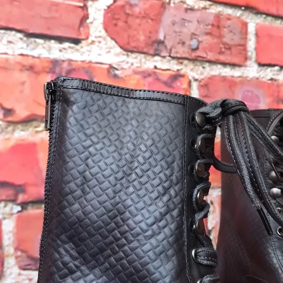 Free People Leather Santa Fe Lace-Up Boot in Black Embossed