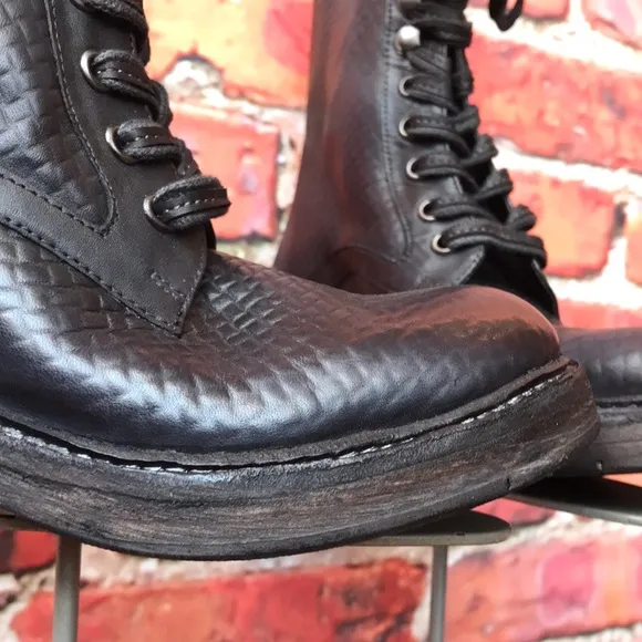 Free People Leather Santa Fe Lace-Up Boot in Black Embossed