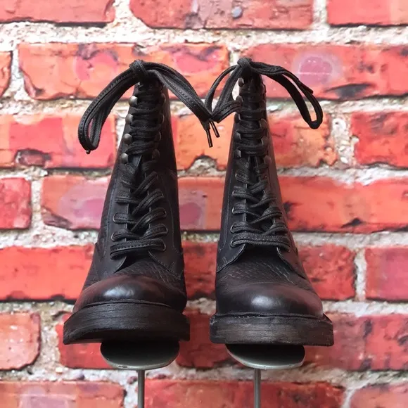 Free People Leather Santa Fe Lace-Up Boot in Black Embossed
