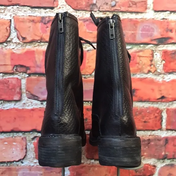 Free People Leather Santa Fe Lace-Up Boot in Black Embossed