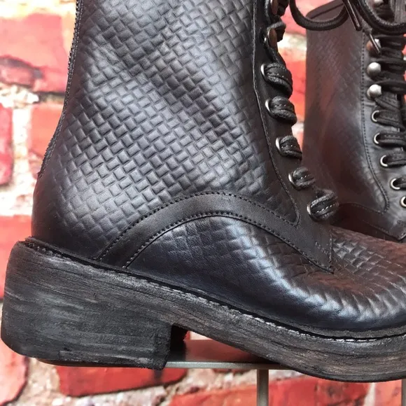 Free People Leather Santa Fe Lace-Up Boot in Black Embossed