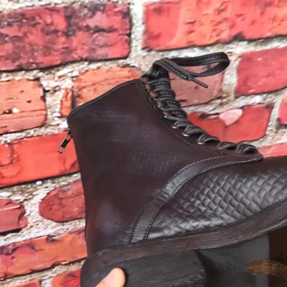 Free People Leather Santa Fe Lace-Up Boot in Black Embossed