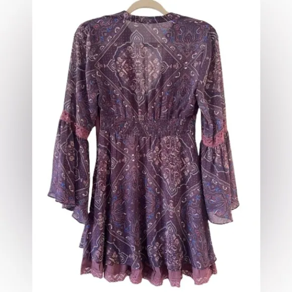 Free People Moonlight Bay Dress in Purple Paisley. Size 4