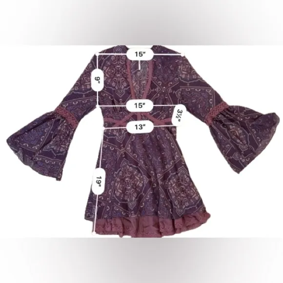 Free People Moonlight Bay Dress in Purple Paisley. Size 4