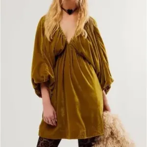Free People Portia Velvet Mini Dress Chartreuse