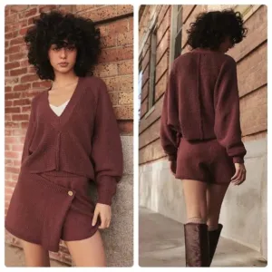 Free People Primavera Skort Sweater Set in Dark Brown  SMALL NWT
