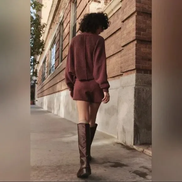 Free People Primavera Skort Sweater Set in Dark Brown  SMALL NWT