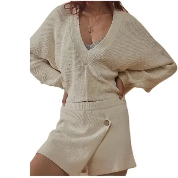 Free People Primavera Skort Sweater Set in Ivory Large NWT