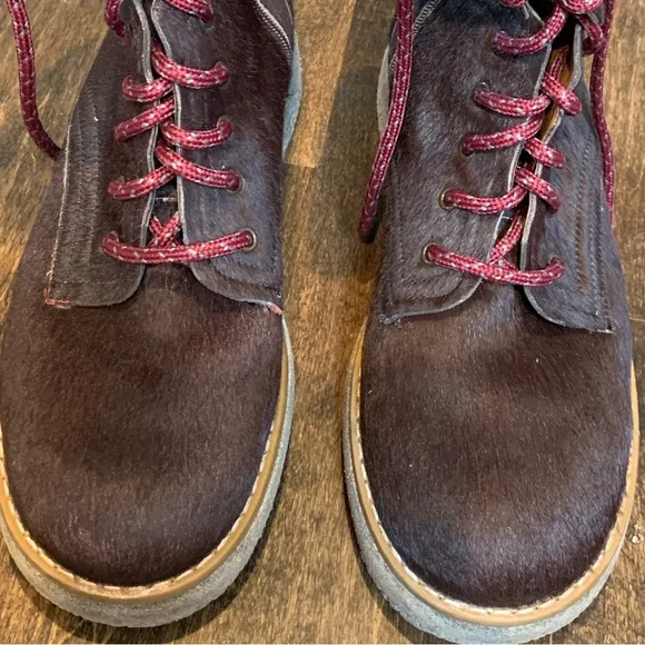 Free People Taos Maroon Cow Fur Combat Boots, Size 40/9.5
